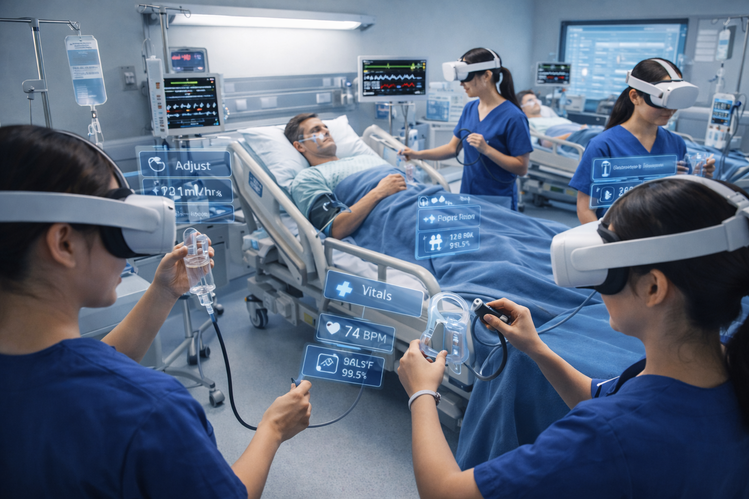 Nursing students in virtual reality training